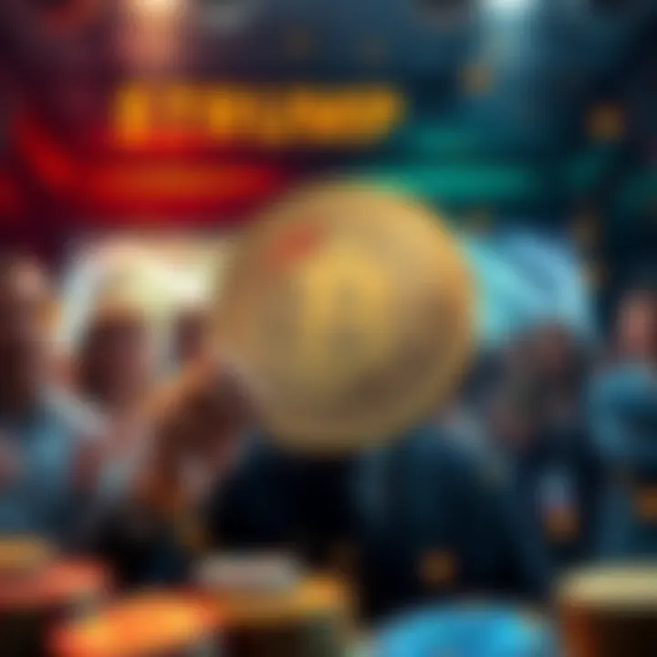 A visual representation of the $TRUMP meme coin sharply dropping, with excited investors discussing perks in the background.