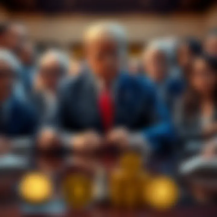 Former President Trump signing a bill surrounded by global leaders, emphasizing cryptocurrency market changes.