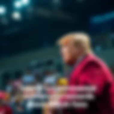 Donald Trump at a microphone during a speech, appearing surprised while addressing his supporters, with a mixed reaction from the audience.
