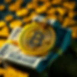 A graphic showing a dollar bill intertwined with gold coins, representing Trump's USD1 stablecoin linked to gold, amid regulatory symbols.