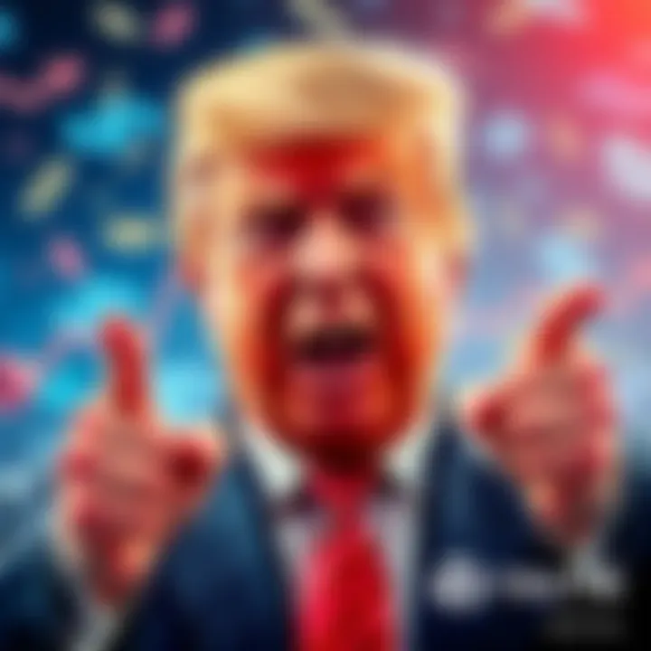 Donald Trump promoting a $100,000 monthly subscription service for Wall Street firms, with a backdrop of financial symbols and Truth Social logo.