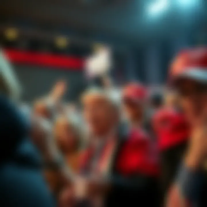 A group of Trump supporters expressing disappointment and frustration at a rally, with signs of regret and scapegoating visible.