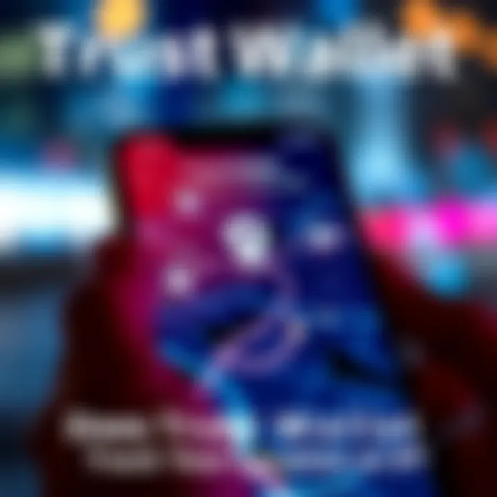 A close-up of a smartphone screen displaying the Trust Wallet app, with a map and location icon, suggesting location tracking concerns.