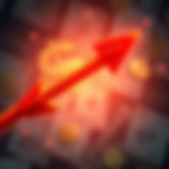 Two arrows pointing right, symbolizing wealth or distractions, with a backdrop of currency symbols.