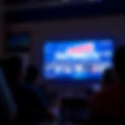 A television displaying a two-minute advertisement while viewers watch intently.