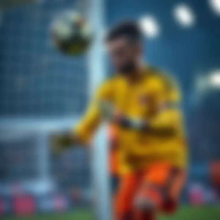 A young goalkeeper practicing on the field, focused and ready to block shots during training.