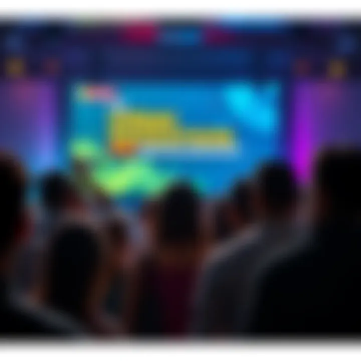 A crowd of people looking at a large screen displaying the announcement of the UIDAI Data Hackathon results with excitement and anticipation.