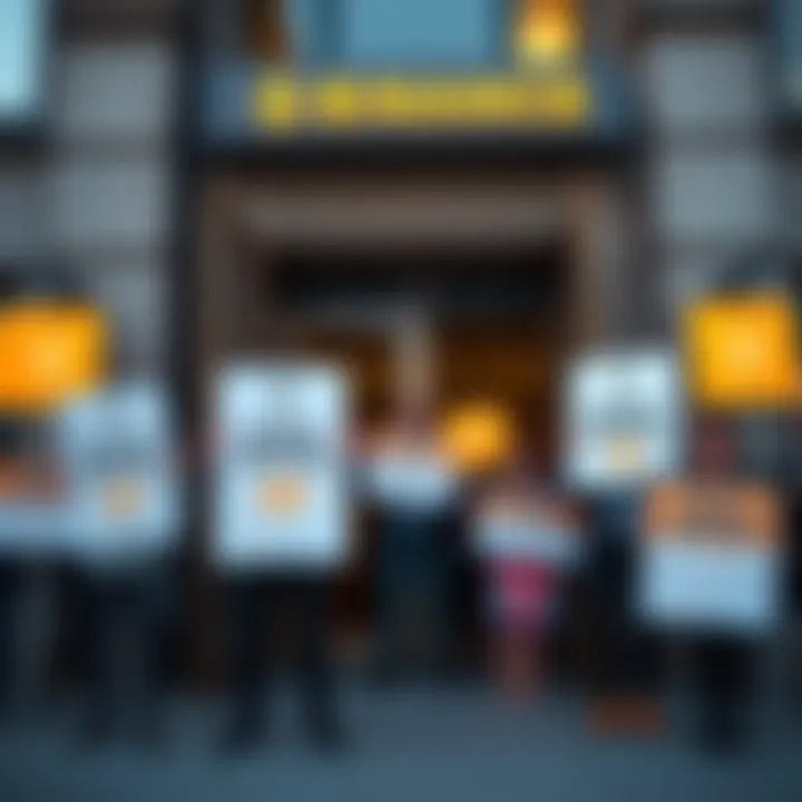 A group of British investors stands outside a courtroom holding signs about their lawsuit against Binance and Changpeng Zhao for financial losses.