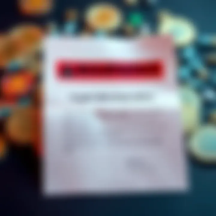 A letter from the UK tax authority warning crypto investors about unpaid taxes, with cryptocurrency symbols in the background.