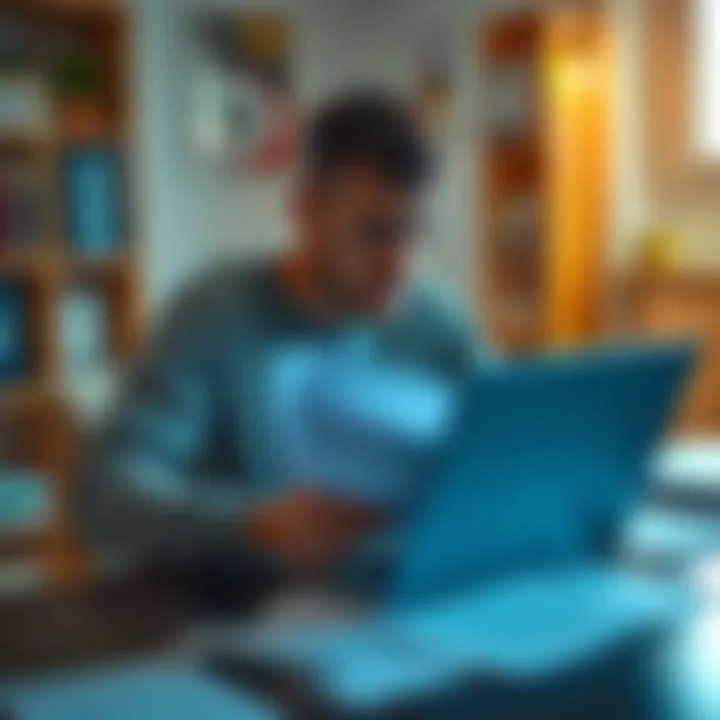 Ukrainian resident in Germany looking at tax documents A Ukrainian person in Germany reviewing tax paperwork with a laptop and documents on a table, showing confusion about DAC8 reporting obligations.