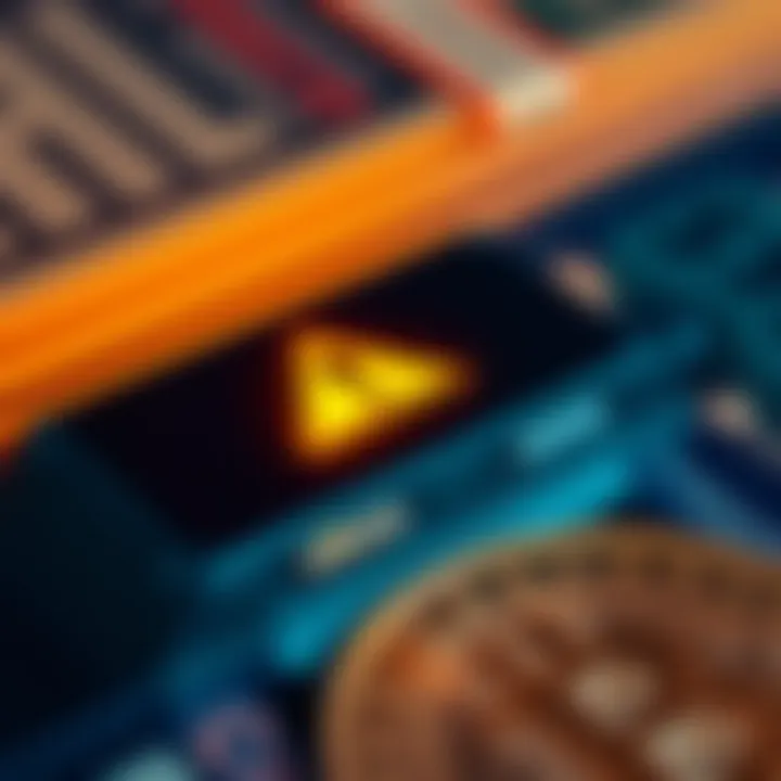 A close-up of a Ledger Nano X with a warning symbol, representing a security breach in cryptocurrency transfer.