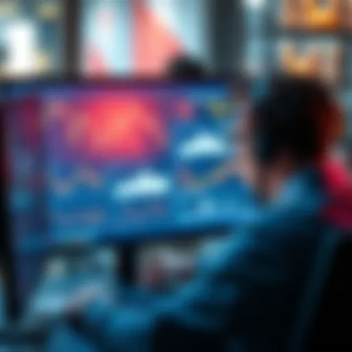 A person studying simplified graphics about DeFi risks on a computer screen, emphasizing the importance of clear communication in finance.