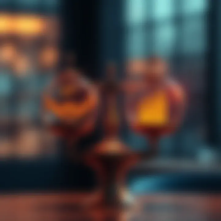 A visual representation of smart risk management in decentralized finance, showing a balance scale with high APY on one side and risk assessment tools on the other.