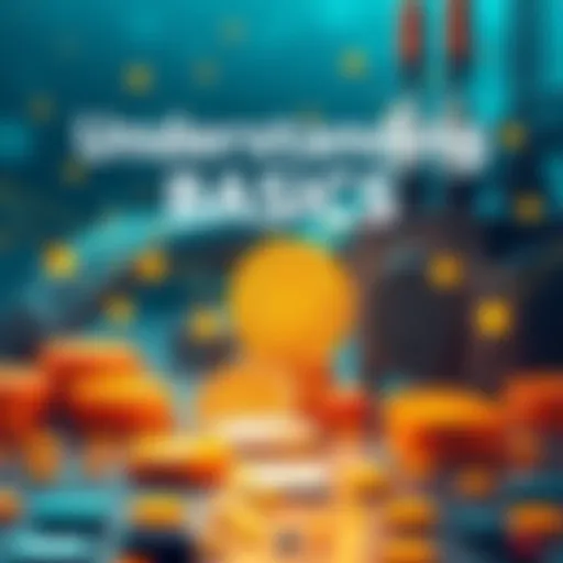 Illustration showing Bitcoin symbols, mining equipment, and a blockchain diagram representing Bitcoin fundamentals.