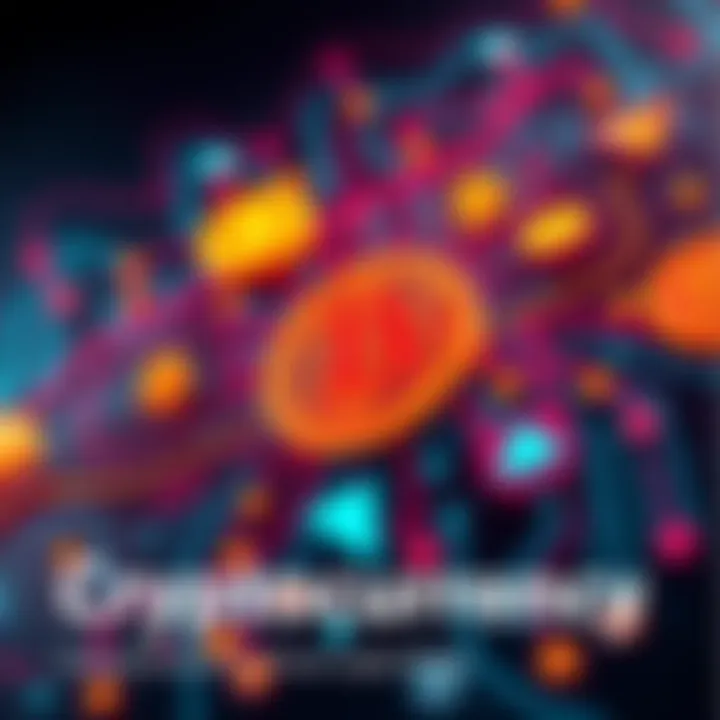 A visual representation of cryptocurrency concepts with symbols like Bitcoin and blockchain graphics in a simplified design.