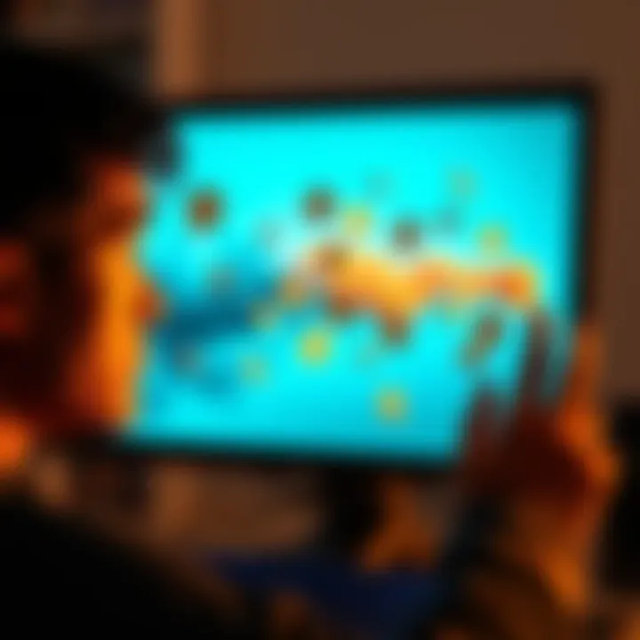Understanding Dust Attacks A person looking at a computer screen with confused expression while small digital coins appear on the screen, indicating a dust attack scenario.