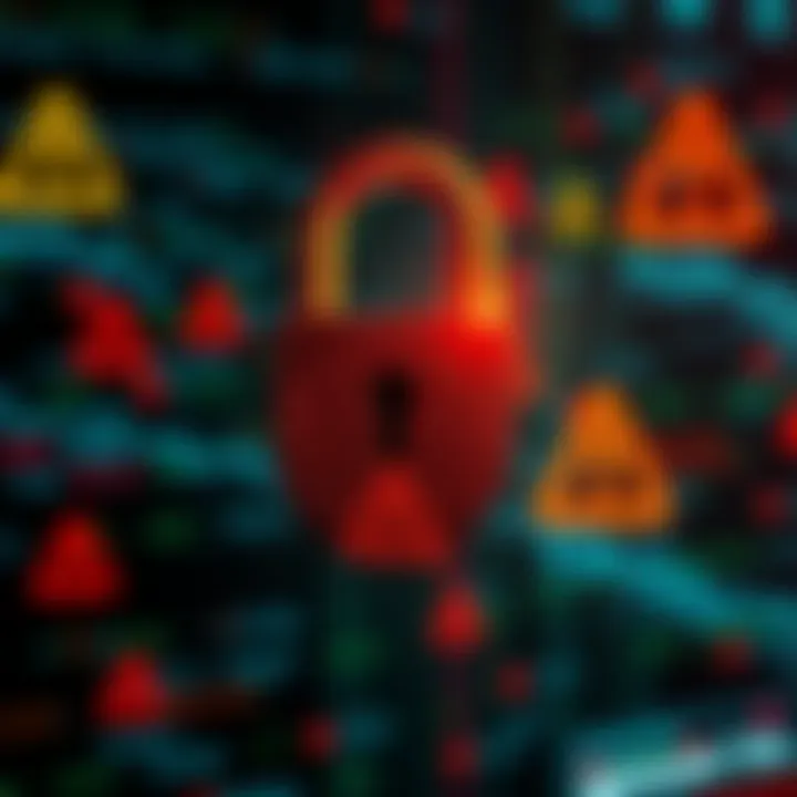 Understanding Retirement Attack A graphic showing a lock symbol representing project security threats, with a background of digital code and warning symbols about vulnerabilities.