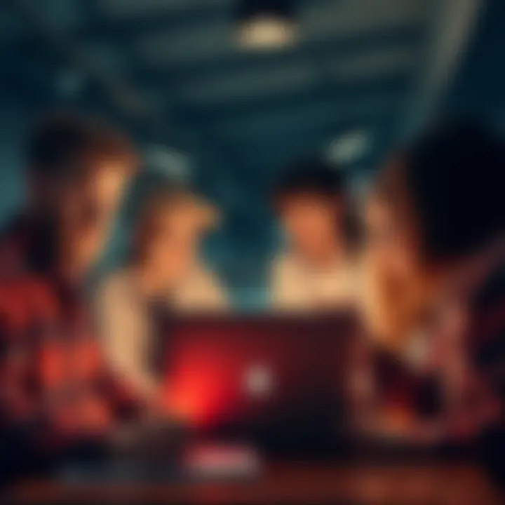 A group of people discussing unusual comments and advice on a laptop in an online forum setting.