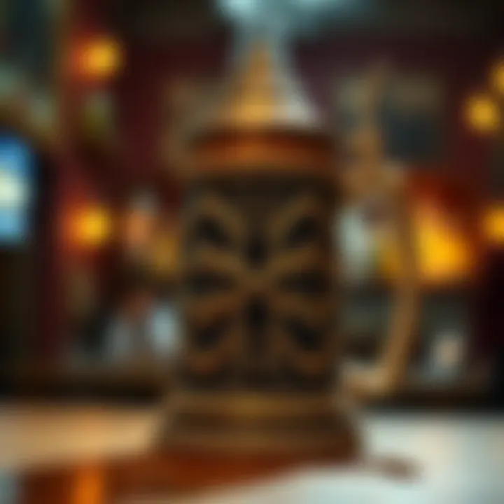 A close-up view of a unique stein featuring an unusual design, capturing the interest of onlookers.