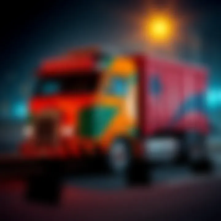 A colorful and distinctive truck parked on the road catching people's attention.