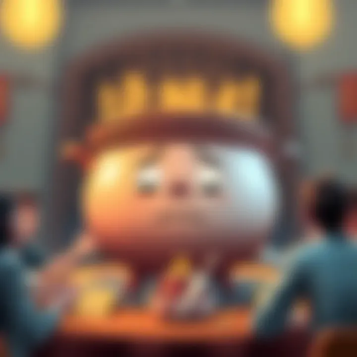 Unlucky Pot with Sad Expression A cartoonish pot with a sad face, showing disappointment. It sits on a table surrounded by people looking hesitant to open it.