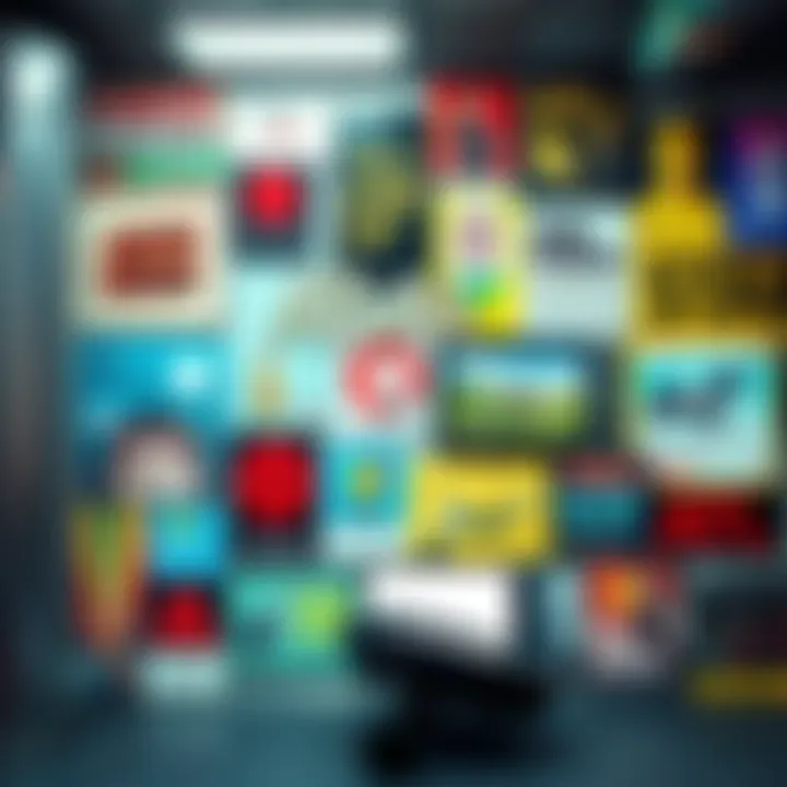 A collage of strange advertisements related to ATLAS, featuring bold colors and quirky designs, sparking curiosity among viewers.