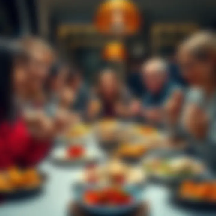 A diverse group of people taste testing bizarre food combinations at a table filled with unique dishes
