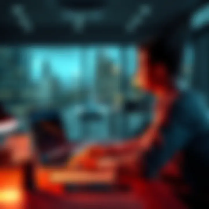 US bank account setup for crypto funds A person at a desk with a laptop, analyzing banking options for offshore crypto funds using stablecoins