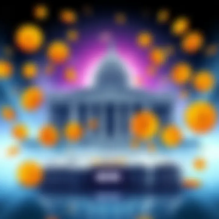 US Government Minting Money Illustration of the US government printing money with bitcoin symbols around it