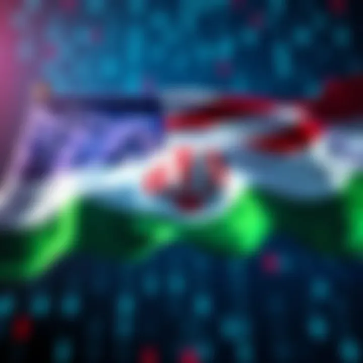 A visual representation of the US flag and binary code symbolizing the seizure of cryptocurrency from Iran