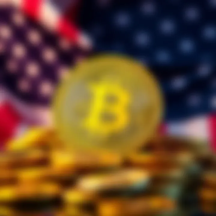 Bitcoin coins with a backdrop of the US flag representing the government transfer of $1 billion in Bitcoin.