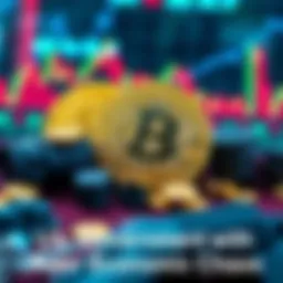 A visual representation of US government bonds with Bitcoin symbols against a backdrop of economic charts showing turbulence, reflecting current market conditions.