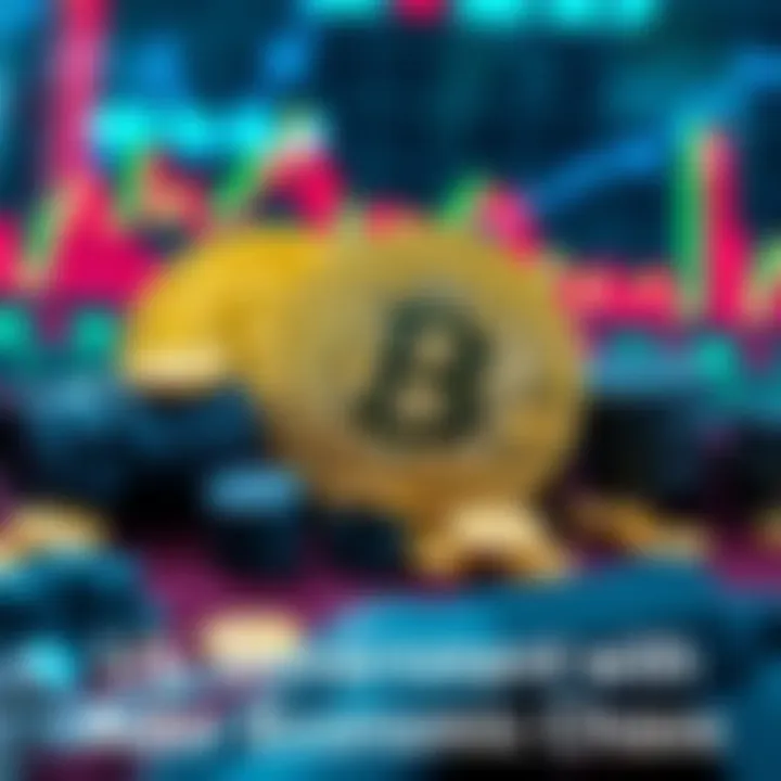 A visual representation of US government bonds with Bitcoin symbols against a backdrop of economic charts showing turbulence, reflecting current market conditions.