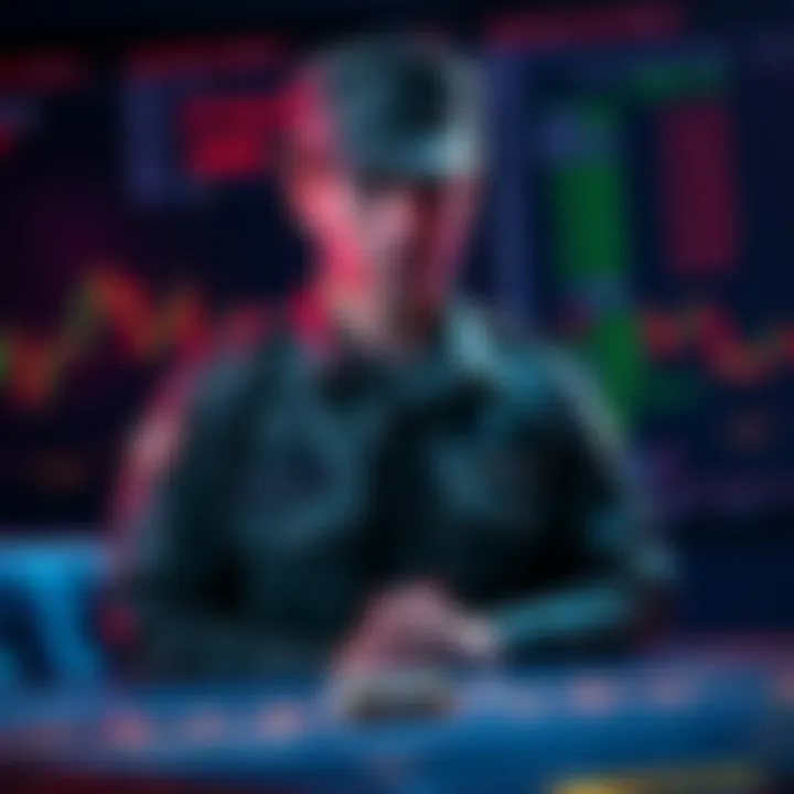 A US soldier in uniform stands beside a table with financial graphs and data, symbolizing the Polymarket insider trading case related to Maduro.