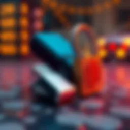 A USB drive next to a padlock, representing cryptocurrency security