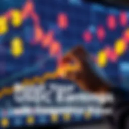 A person examining USDC growth on a digital chart with dollar signs and symbols of stablecoins in the background