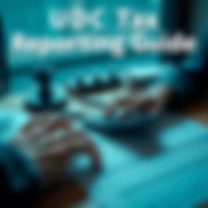 A person reviewing USDC transaction records with a calculator and 1099 forms on a desk