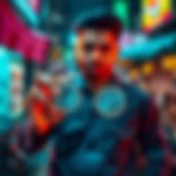 A person holding USDT tokens in a local Mumbai setting, inviting buyers to connect for trades.