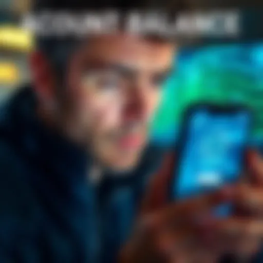 A person looking at their phone with a puzzled expression, displaying a zero balance on a banking app, with a background hinting at a glitchy screen effect.