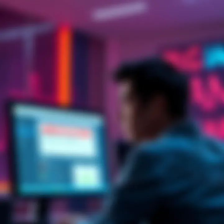 A person looking frustrated while using a computer, with a screen displaying a warning about being banned from buying crypto on Exodus.