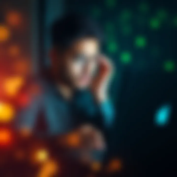 A person looking frustrated while trying to access their Binance account on a laptop, with digital currency symbols in the background