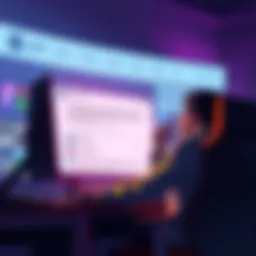 A person sitting at a computer, choosing GPT 4.1 over a game announcement, with a thoughtful expression. The background shows a forum discussion about creativity.