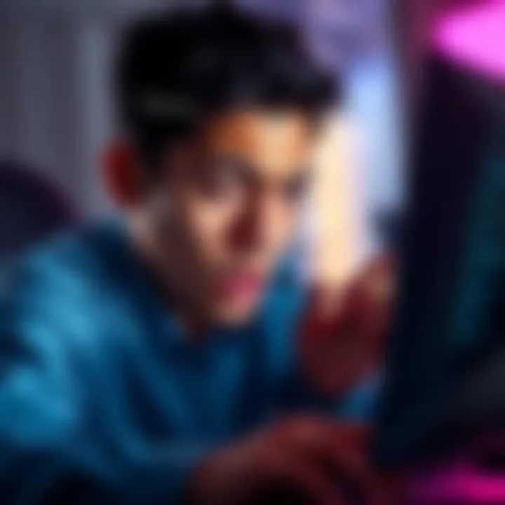 A concerned person looking at their computer screen, showing frustration over blocked access to cryptocurrency funds, with a message for assistance displayed.