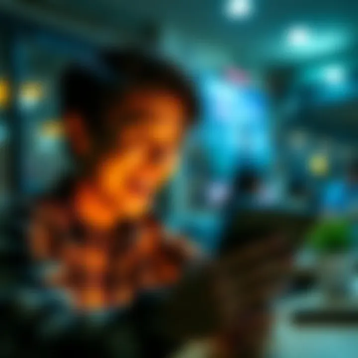 A happy person looking at their device after receiving a significant advertisement boost, showing excitement and disbelief.