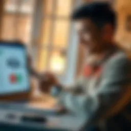 A person comparing features of N26 and Revolut on a smartphone, looking satisfied with their choice to switch, with a laptop open displaying both banking apps.