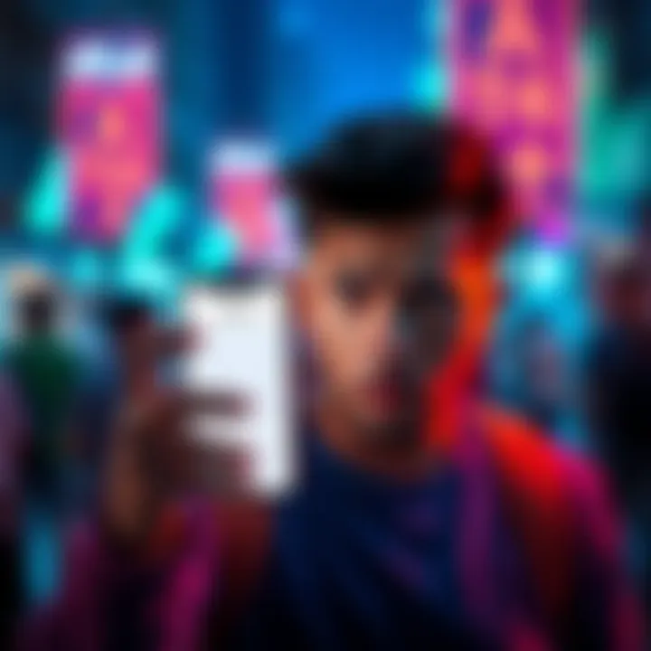 A person looking disappointed at their phone showing the Atlas app with a blank ad section, symbolizing frustration over missing advertisements while abroad.