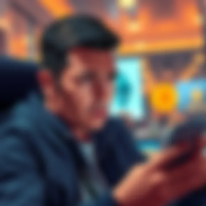 A person looking worried while checking their phone, frustrated after a Bitcoin to Monero transaction mishap due to fees