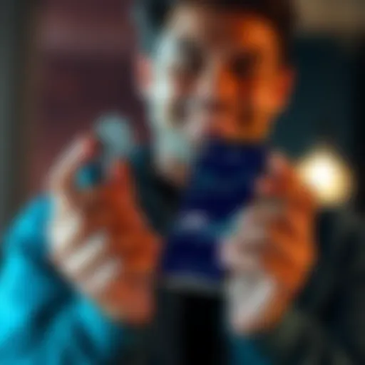 A person smiling while holding a phone displaying the XRP logo and charts, representing a long-term investment journey with Uphold.
