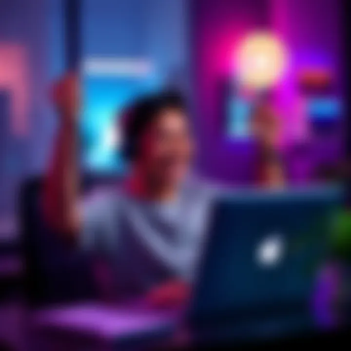 A happy person sitting at a desk with a laptop, smiling after resolving their login issues with support help.