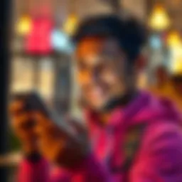 A person using a smartphone to track their earnings on an app, showing a hopeful expression.